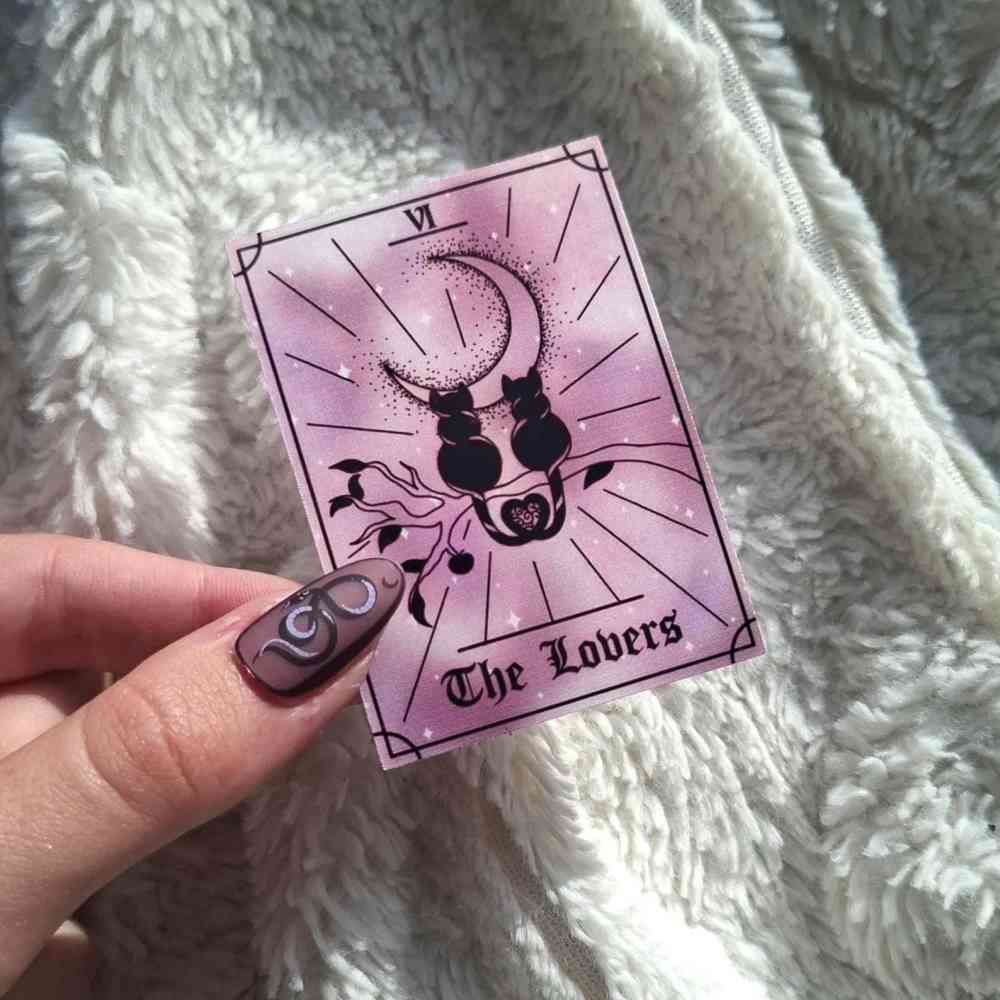 EvyHandmadeDesign - The Lovers Cat Tarot No.6 Sticker - Paars/Zwart